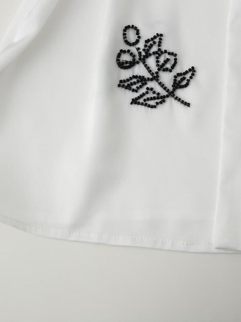 2024 Autumn Women's European & American Fashion Beaded Embroidered Satin Long-Sleeve Shirt