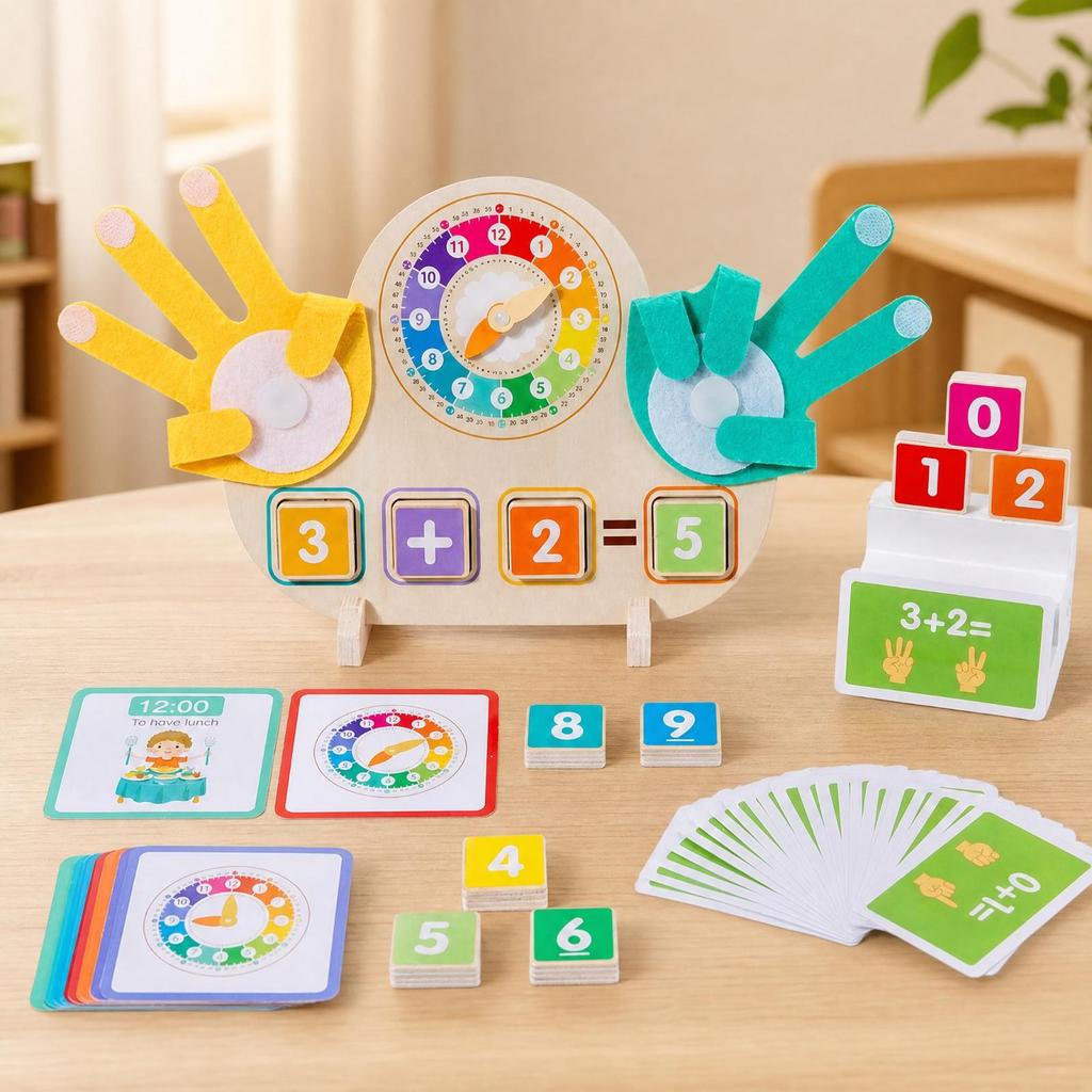 Preschool Mathematics Teaching Board Hands-on 2-in-1 Math and Clock Learning Toy