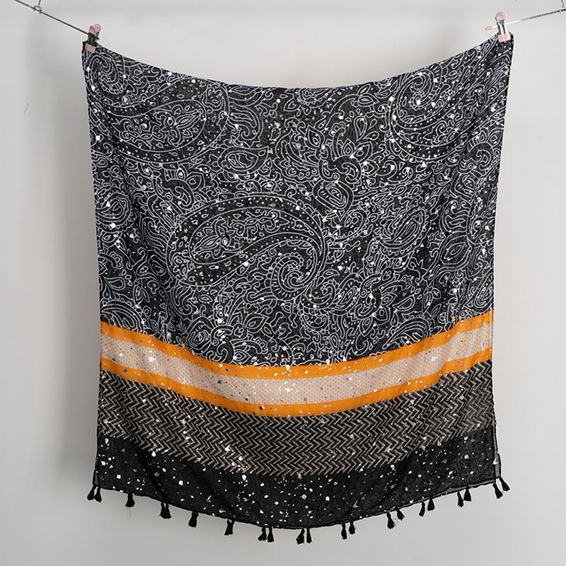 Gold Shiny Dot India Floral Tassel Viscose Shawl Scarf Lady High Quality Wrap Pashmina Stole Bufandas Muslim Hijab 180*90Cm