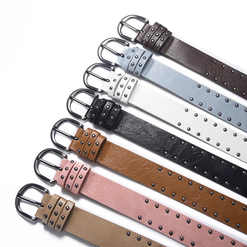 Punk Round Rivet Belt, Green Men'S And Women'S Denim Casual Bead Wide Belt, Xian Style.