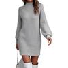 Women's Mock Neck Sweater Dres Long Lantern Sleeve Rib Knit Stretch Bodycon Sweater Dress