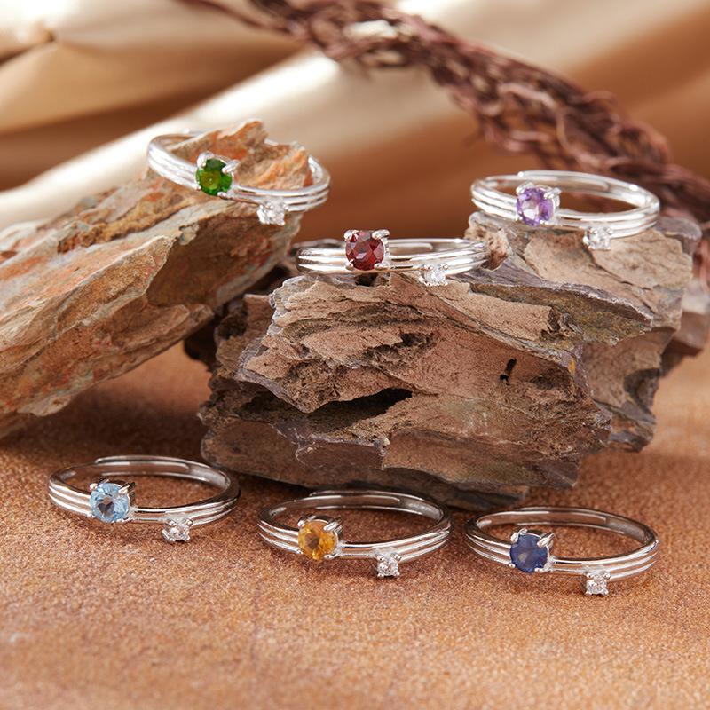 Natural Sapphire Topaz Citrine Amethyst Color Treasure Ring Female Xiaohongshu S925 Sterling Silver Index Finger Ring