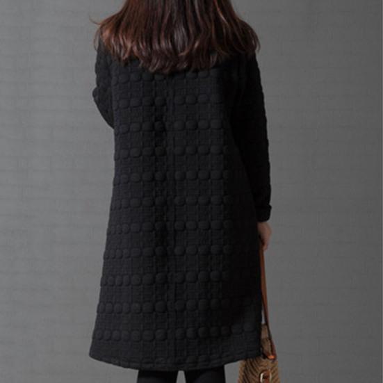 Lady Dress Solid Color Stand Collar Casual Loose Knee Length Winter Dress for