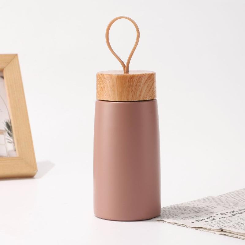 New Style Mini Thermos Cup Creative Wood Grain Cover Portable Vacuum Stainless Steel Water Cup Student High Value Pocket Cup