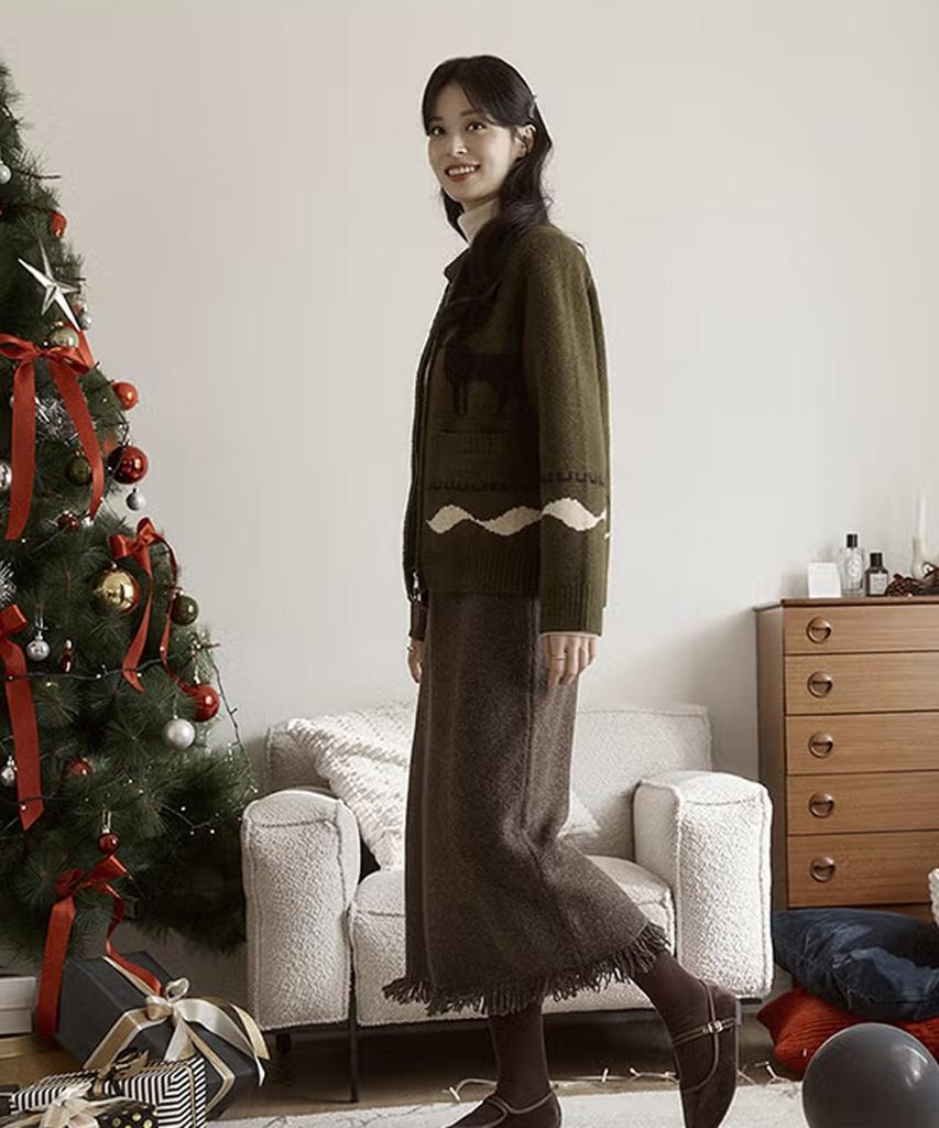 ENNITTUDE Silk Tassel Knit Skirt_Mocha Brown 1 Type