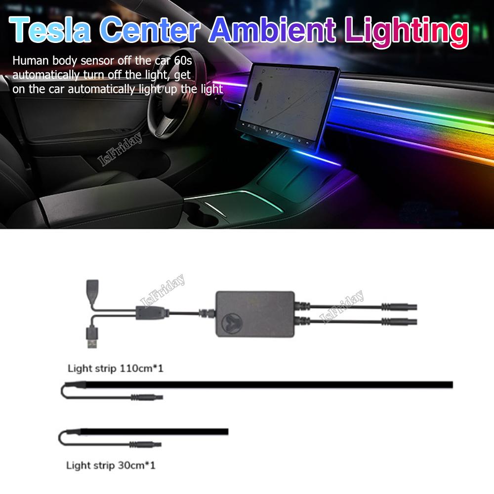 

Новинка для Tesla Model 3 Y Центральная консоль приборной панели Беспроводная зарядка RGB Неоновая светодиодная лента Музыкальный ритм Питание USB Управление через приложение