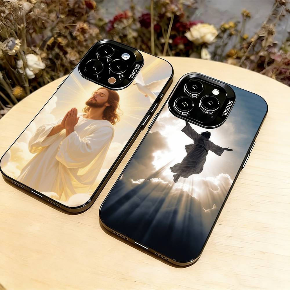 Jesus Christ Phone Case For iPhone 17,16,15,14,13,12,11 Plus,Pro Max,XS,Colored Silver Plated Inside Cover