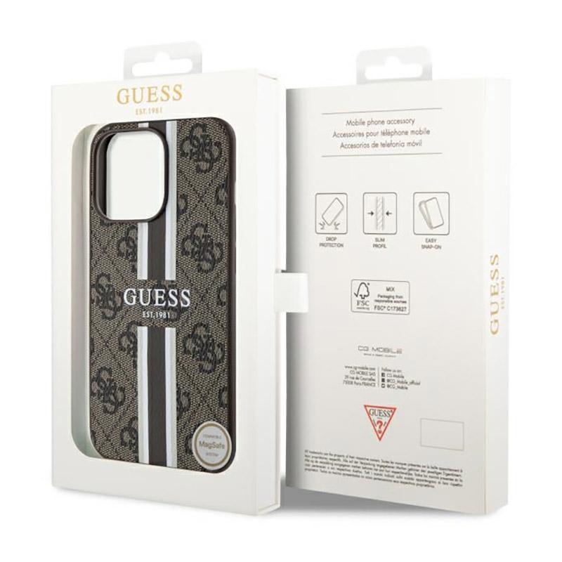 Guess 4G Rayures Imprimées Magsafe - Étui iPhone 13 Pro Max (Brązowy)