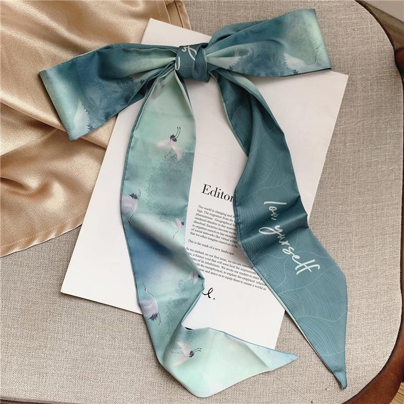 French Bow Tie Painting Silk Scarf Long Ribbon Oil Painting Headscarf Headband Hair Accessories
