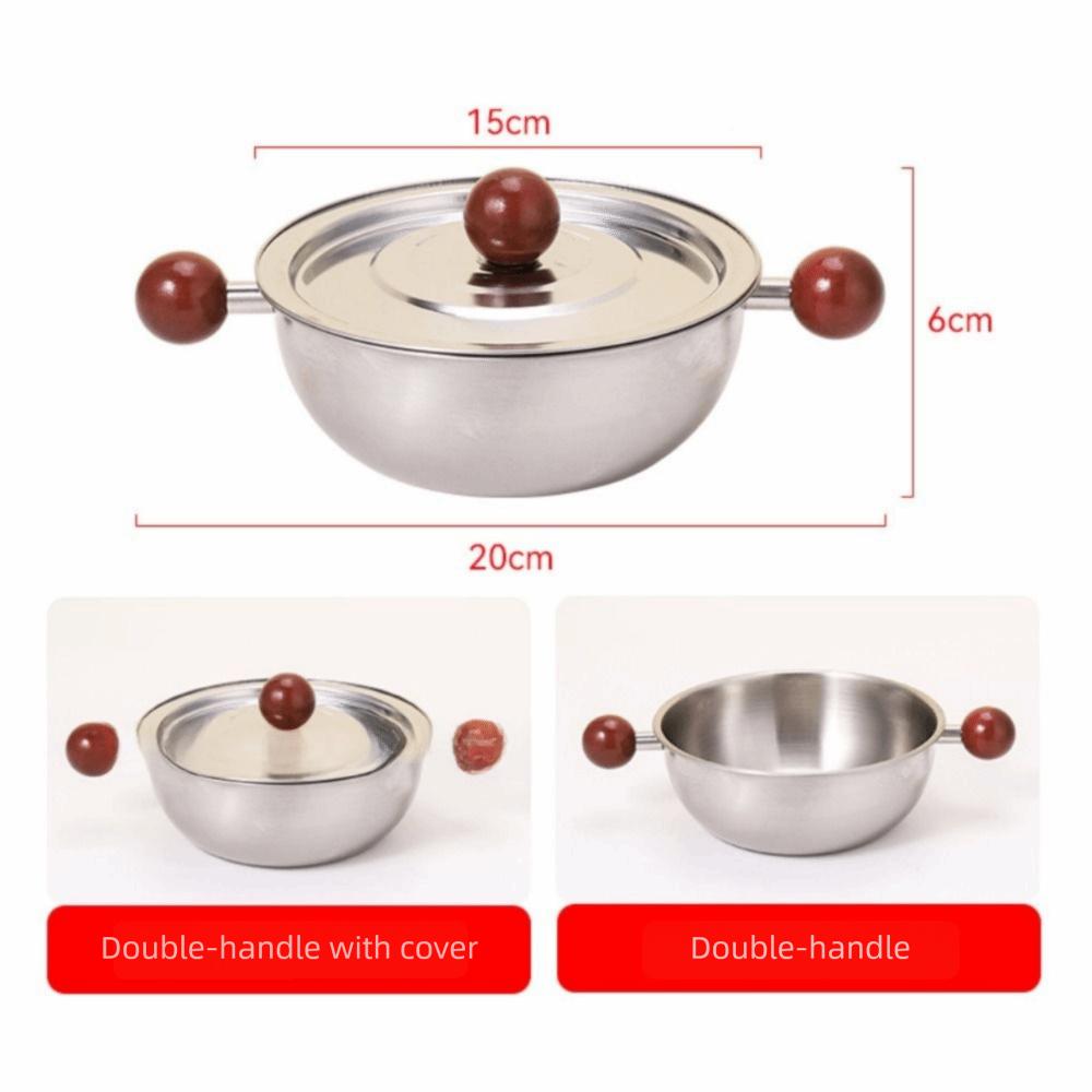 High Quality Stainless Steel Complementary Food Pot Silver Wood Ball Handle Noodle Pot 0 Coating Bowl Small Cookware Universal