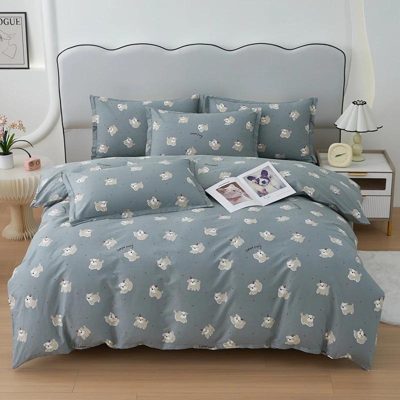 Comforter Cute Cartoon Panda Twin Queen 100% Cotton Kawaii Star Comforter 3 Pcs Soft Reversible Green Plaid Bedding Set
