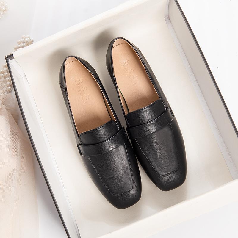 Schuhe mit quadratischer Zehenpartie, Schnallenband und mittelhohen Absätzen, Damen, Schwarz/Beige, Arbeitspumps, Frühling Herbst, Einzelne Lederschuhe für Damen, Tacones