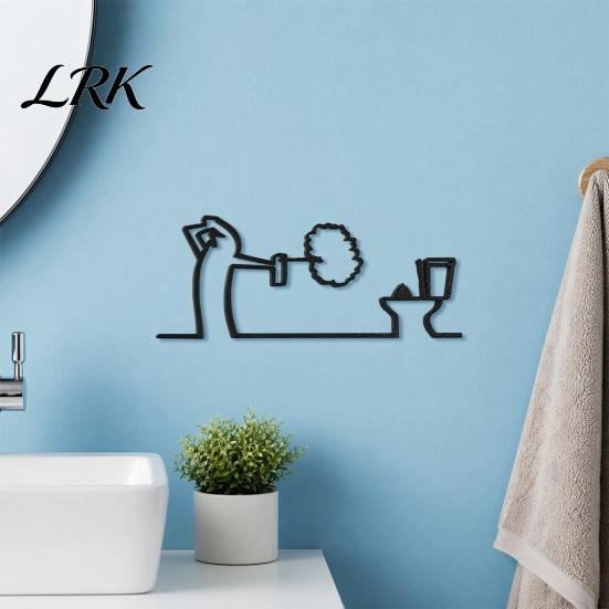Living Room Wall Art Funny Bathroom Sign, 3D Printed Minimalist Line Toilet Unique Art, Black Modern Home Decor for Washroom