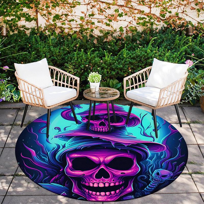 1pc Soft, Absorbent & Non Slip Skull and Evil Pumpkin Round Rug Soft Circle Rug for Living Room & Bedroom Decor, Chair Mats, and Unforgettab