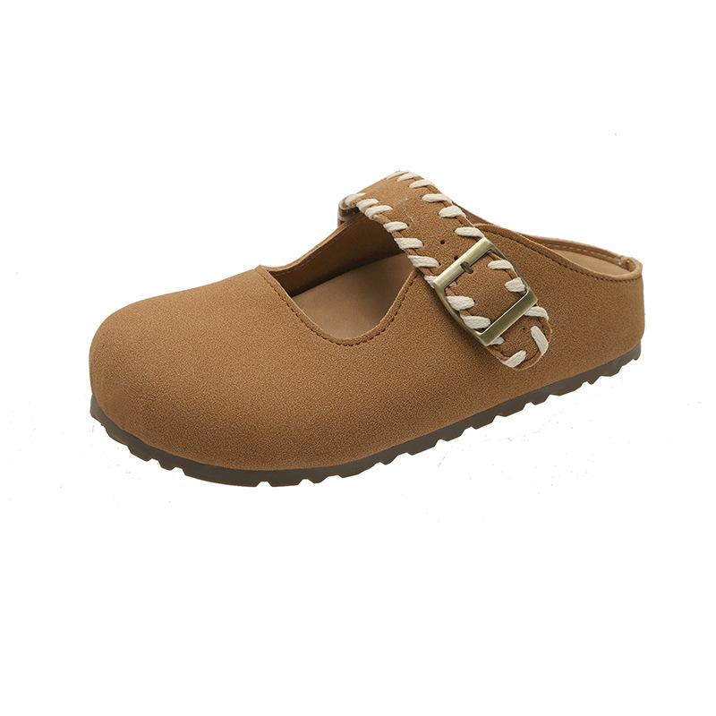 

2025 новый верхняя одежда повседневная универсальная сумка голова полуволоком женская кожаная толстая подошва нишевая мода универсальные шлепанцы обувь 40