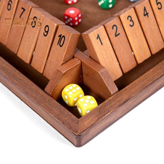 Shut The Box Brettspiel mit 8 Würfeln, 4-Wege-Lernspiel, Mathematik, Zahlen, Strategiespiel, 4 Spieler, Kinder, Erwachsene, Familienabend, Party, Holzspielzeug zum Schließen der Box