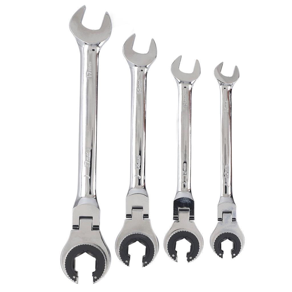 Brake Line Wrench Set 72 Teeth Adjustable Angle 10mm 12mm 14mm 17mm Ratcheting Tubing Wrenches