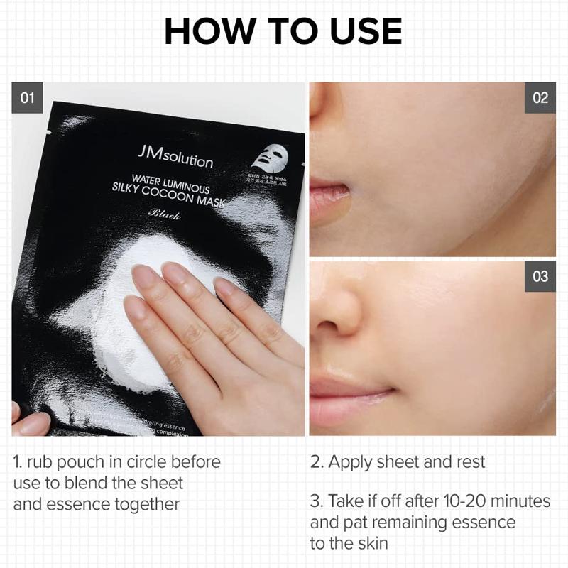 JM Solution Masque Cocon Soyeux Lumineux à l'Eau Noir 10 Pièces