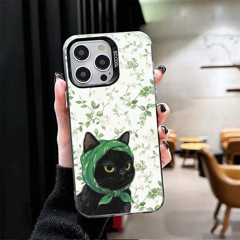 Cute Floral Headscarf Kitten Soft Phone Case for iPhone 15 16 17 Pro Max 17Air 16E 14 Plus 13 12 Mini Shockproof Cover Back Shel