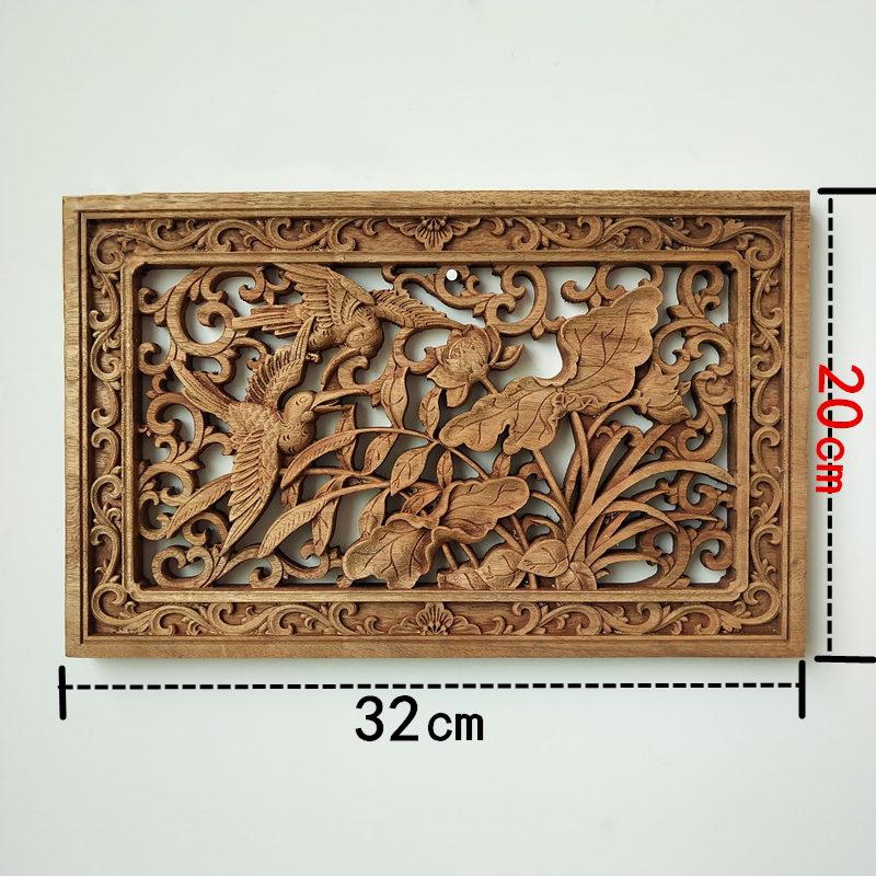 

Traditional Chinese Woodcarving Wall Hanging Camphor Wood 3D Exquisite Dragon Phoenix Flower Carving Craft Home Decoration