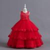 Girl's Lace Embroidery Bow Performance, Birthday Wedding Princess Dress, Skirt