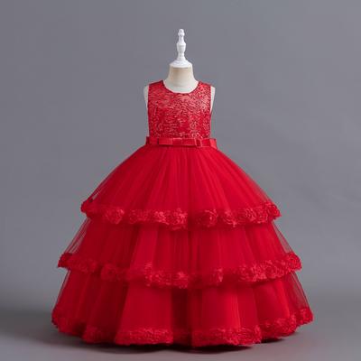 Girl's Lace Embroidery Performance, Birthday Wedding Princess Dress, Skirt
