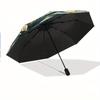 Automatic Open/Close Umbrella with Floral Design - Stained Glass Pattern In Blue & Yellow, Compact Folding Umbrella with 8-Rib