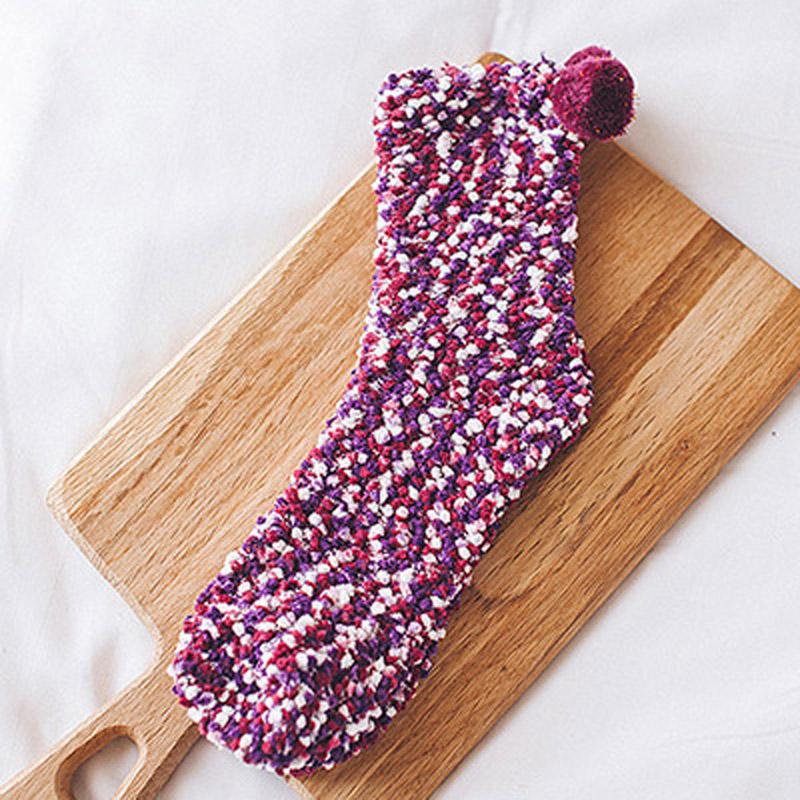 

Женские однотонные носки-торты из кораллового флиса, носки-тапочки из пряжи хризантемы, дышащие утолщенные носки-трубы One size фиолетовый