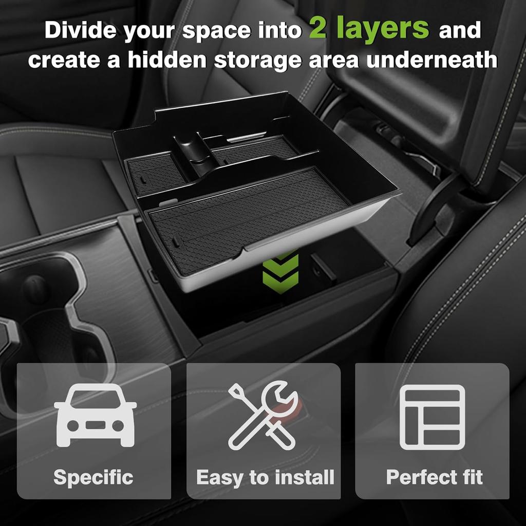 Muslogy Center Console Organizer Compatible With 2024 2025 GMC Acadia & Chevy Traverse & 2025 Buick Enclave Accessories Middle Console Storage Box