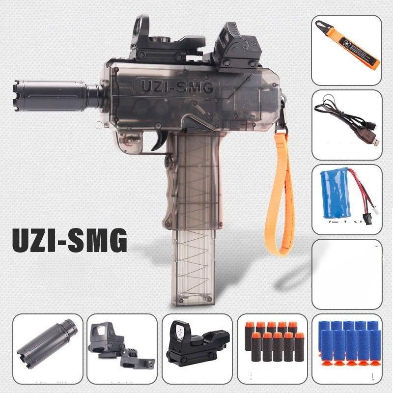 Electric Soft Bullet Continuous Firing UZI Toy Gun Submachine Model Shooting Pistol Blaster for Adults Boys Outdoor CS Games