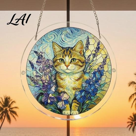 High Transparency Acrylic Puzzle Pendant Round Stained Glass Style Hanging Ornament 7.48 Mindful Weekend Activity Inch Window Decoration for
