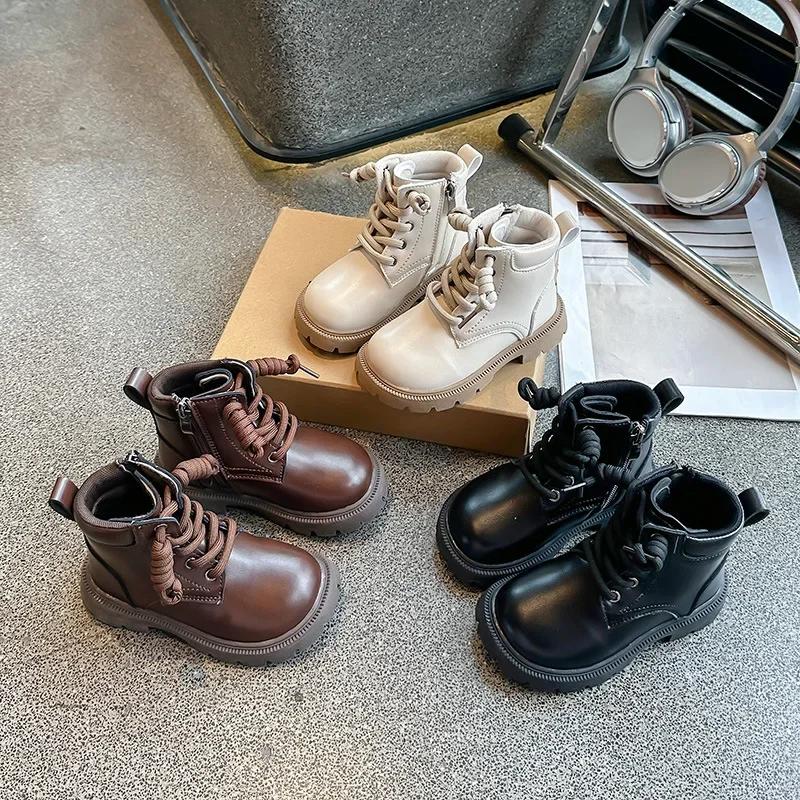 Kids Motorcycle Boots British Style Boys Girls Ankle Boots Handsome Versatile 2024 New Fashion Children Short Boots Soft Sole