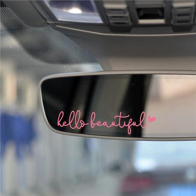 Hello Beautiful Car Rearview Mirror Makeup Mirror Creative Personality Sticker Reflective Decorative Sticker