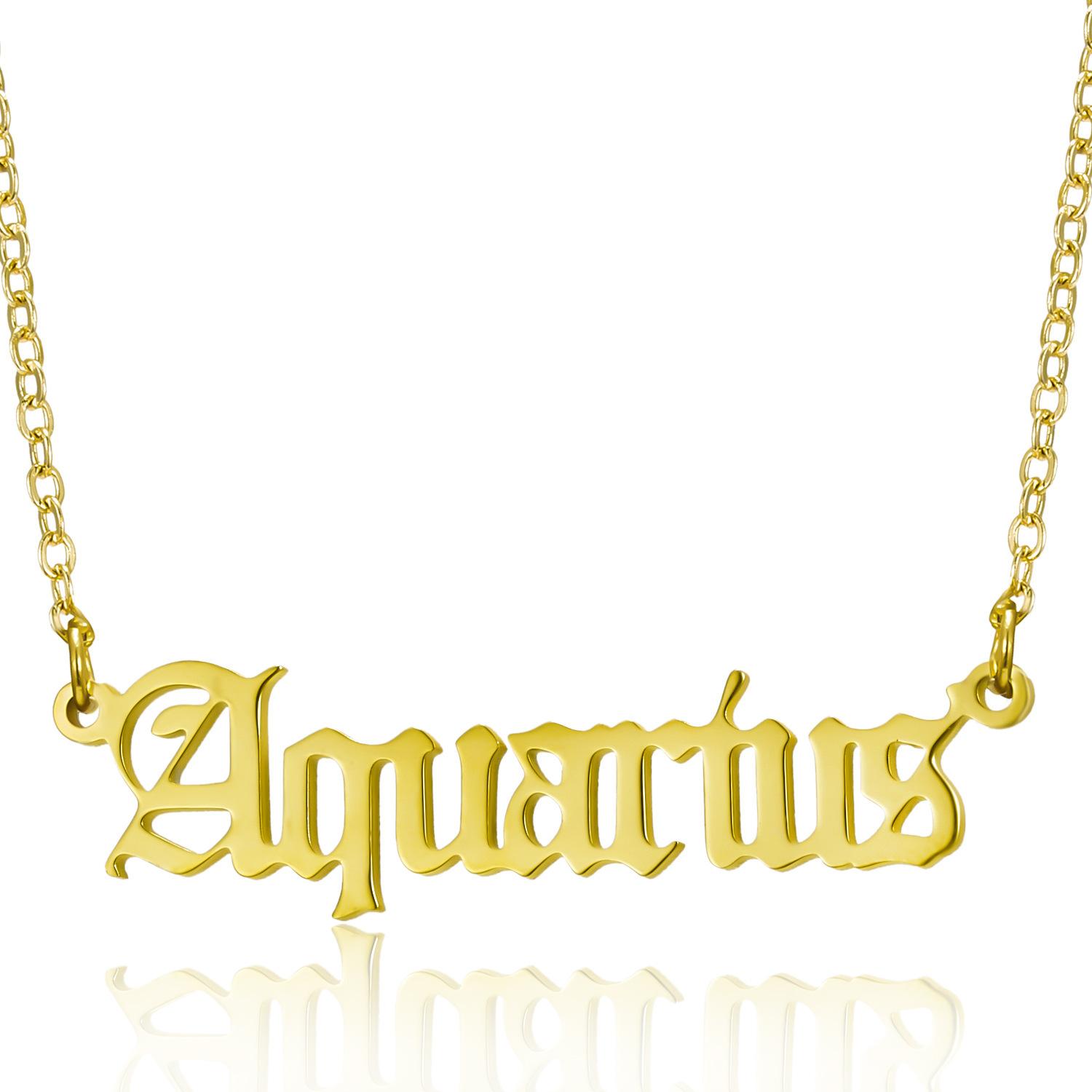 

Намиста зі знаками зодіаку. 12 сузір’їв. Стародавні англійські літери. Ключичні ланцюжки. Намисто з нержавіючої сталі. Ретро-сузір’я. Намиста. Ювелірні подарунки. Aquarius золотий