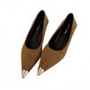 2025 new French pointed metal head high heels women's suede thick heels slim temperament single shoes