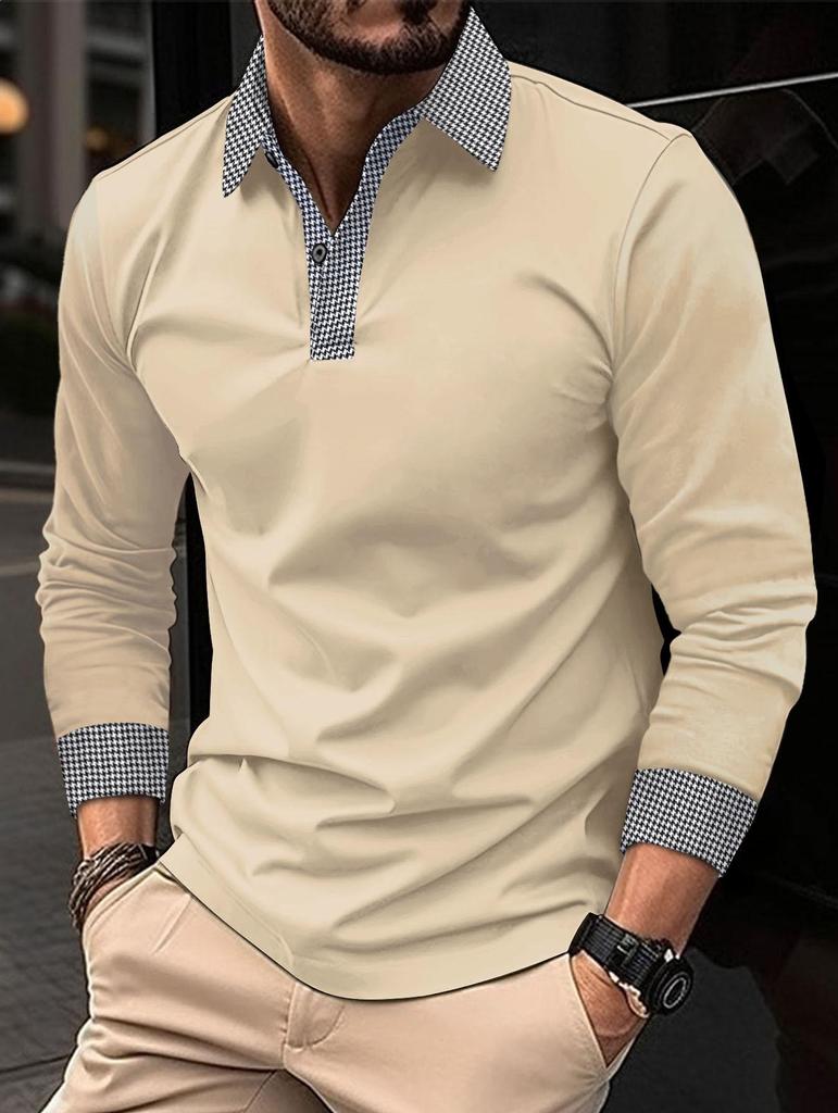 2023 Men's Contrast Color Long-Sleeved Polo Shirts for Spring and Autumn