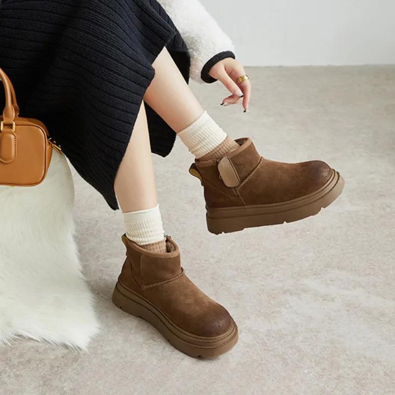 Módní britské platformové sametové sněhule pro ženy, designérské dámské bavlněné boty s měkkou podrážkou, zimní móda Sualcat kotníkové boty dámské