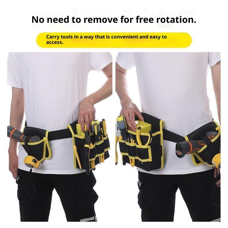360 Rotating Electrician Tool Bag Waterproof Adjustable Waist Belt Pouch Multiple Pockets Wear-Resistant Tools Storage Bag