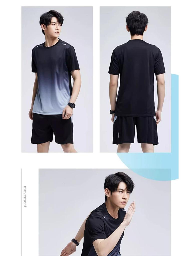 Herren Schnelltrocknendes Eisseiden Sportset: Atmungsaktives, lockeres, kurzärmeliges Lauf-/Fitness-Outfit für den Sommer.