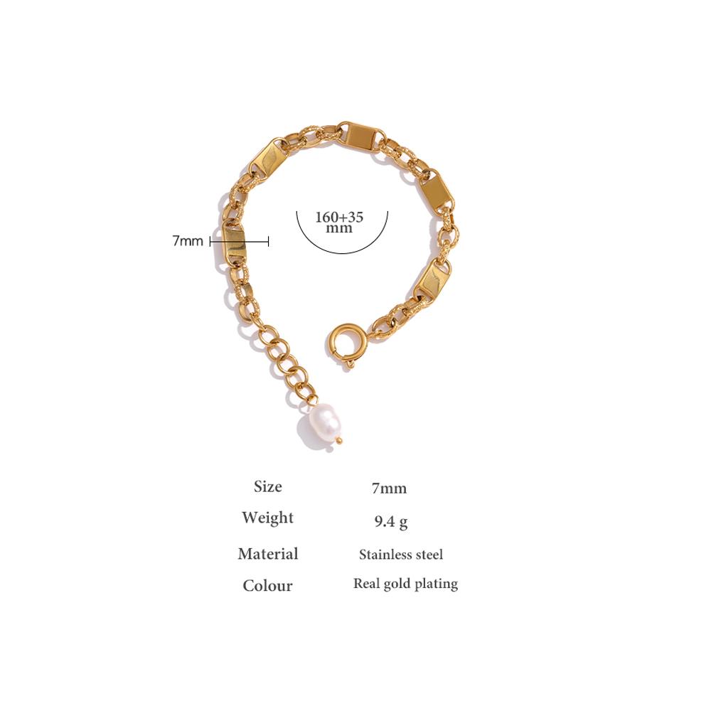 Yhpup Stainless Steel Jewelry Minimalist Chain Golden Bracelet Elegant Natural Pearl Metal Texture for Women Bijoux Femme Gift