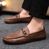 Men's Handmade Soft-Soled Leather Loafers: Wear-Resistant, Trendy, Low-Top Slip-Ons for Casual and Business Wear.