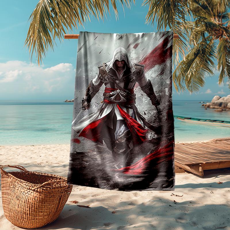 Ultra-weiches Strandtuch mit Assassin's Creed-Thema, Ideal für Pool - Camping, Tauchen - Perfekter Reisebegleiter, Lebendiges Strandtuch.