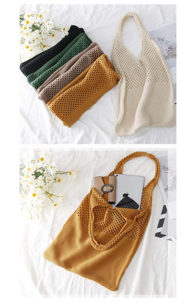 FTB Damen Strick-Tragetasche, Wickeltasche, Leicht, Perfekt für die Schule oder den Arbeitsweg, Lässiger Stil (MacaronSoda)