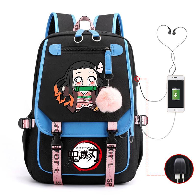 Ghost Annihilation Blade Grade 3-6 Junior High School Student High School Student School Bag Strap USB Multifunctional Backpack