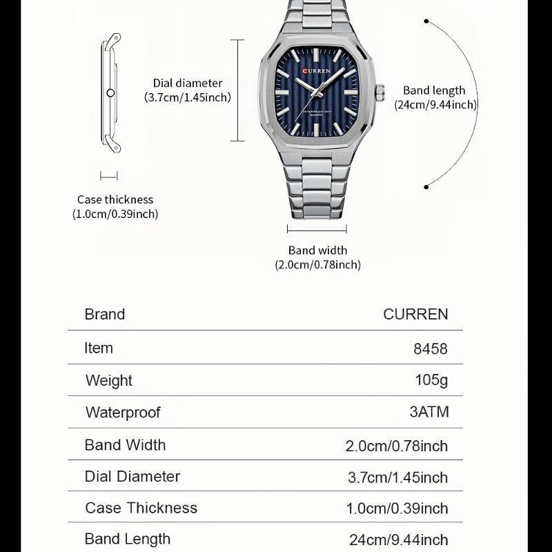 CURREN Men Quartz Watch Fashion Business Simple Leisure Silvery Stainless Steel Strap Wristwatch