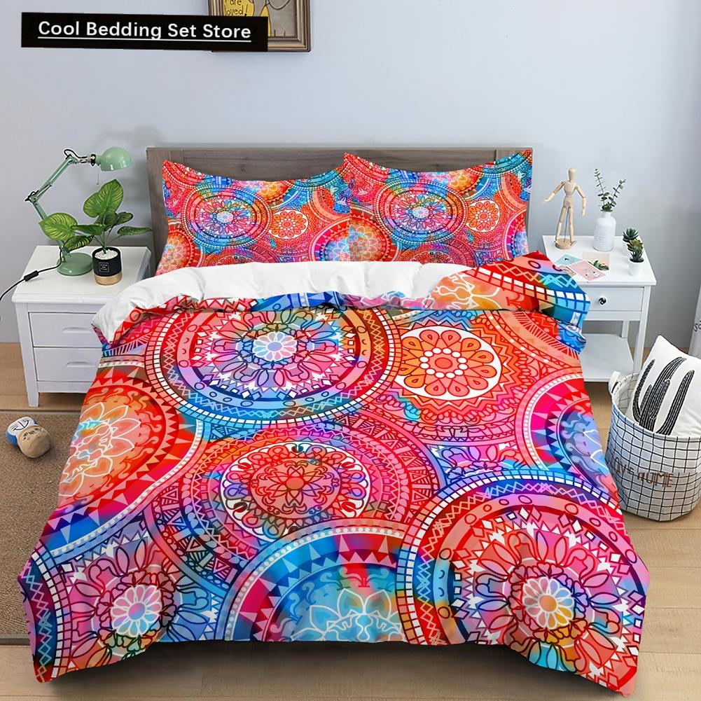 Geometric Mandala King Queen Duvet Cover Boho Ethnic Style Bedding Set for Teens Adults Mediterranean Soft Polyester Quilt Cover