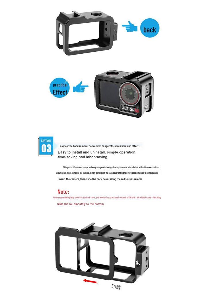 Protective Metal Cage for DJI ACTION5/4/3 Cameras – Sports Camera Accessory Frame