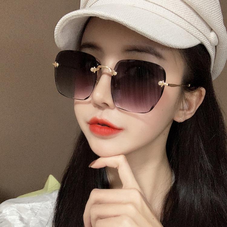 Frameless sunglasses trimmed women's new trendy Internet celebrity retro sunglasses UV protection sunglasses