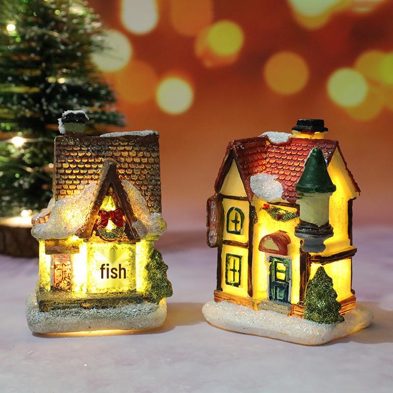 Christmas Resin Light-Up Small House Ornament - Retro Micro Landscape Decoration