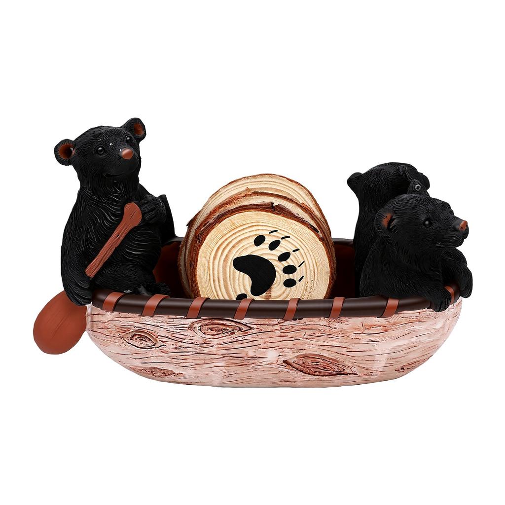 Bear Coasters Cute Canoe Rustic Heat Resistance Cup Coasters Table Decoration for Hot and Cold Beverages